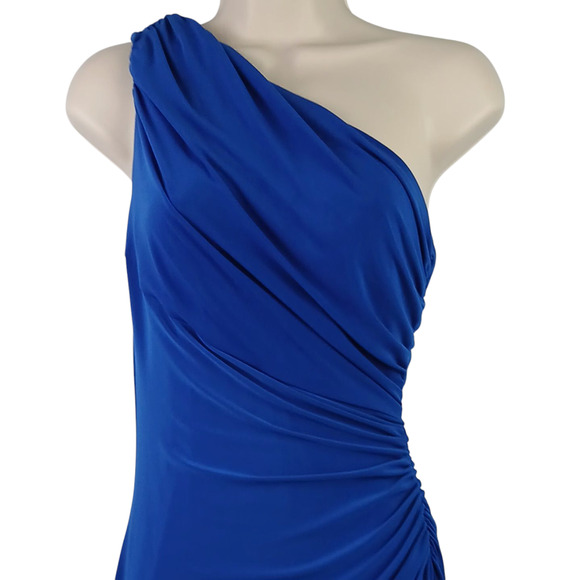 Lauren Ralph Lauren SZ 2 Royal Blue One Shoulder Ruched Dress - Picture 3 of 5